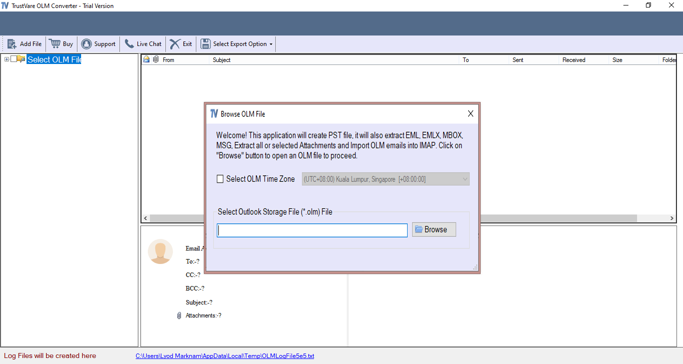 TrustVare OLM to PST Converter