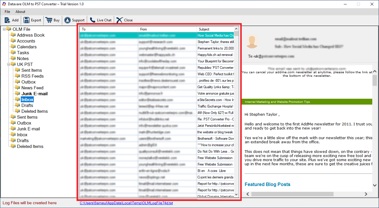 DataVare OLM to MBOX Converter